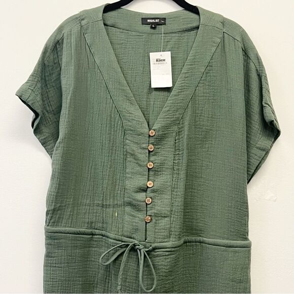 Wishlist Gauze Drawstring Romper— Olive Green Size Large - Picture 2 of 10